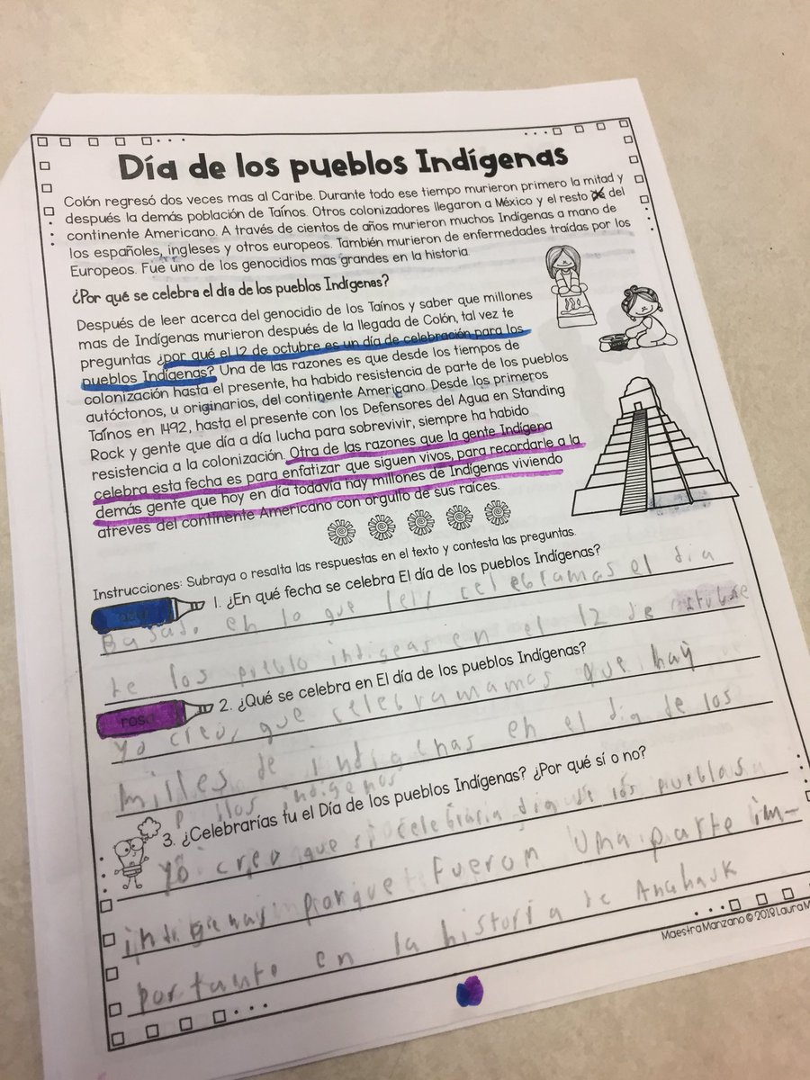 MsCollettiDL's tweet photo. We continued reading about Indigenous People’s Day. More to come next week! @lincolnasd4 #fifthegrade #duallanguage #lenguajedual #bilingual #asd4all https://t.co/m3LWgl6PaR