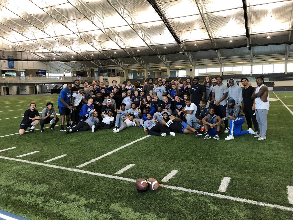 gvsufootball's tweet photo. It was a great day to be a Laker as we hosted Sam Heintz at practice today through Make-A-Wish. #AnchorUp https://t.co/3TEud5q72u