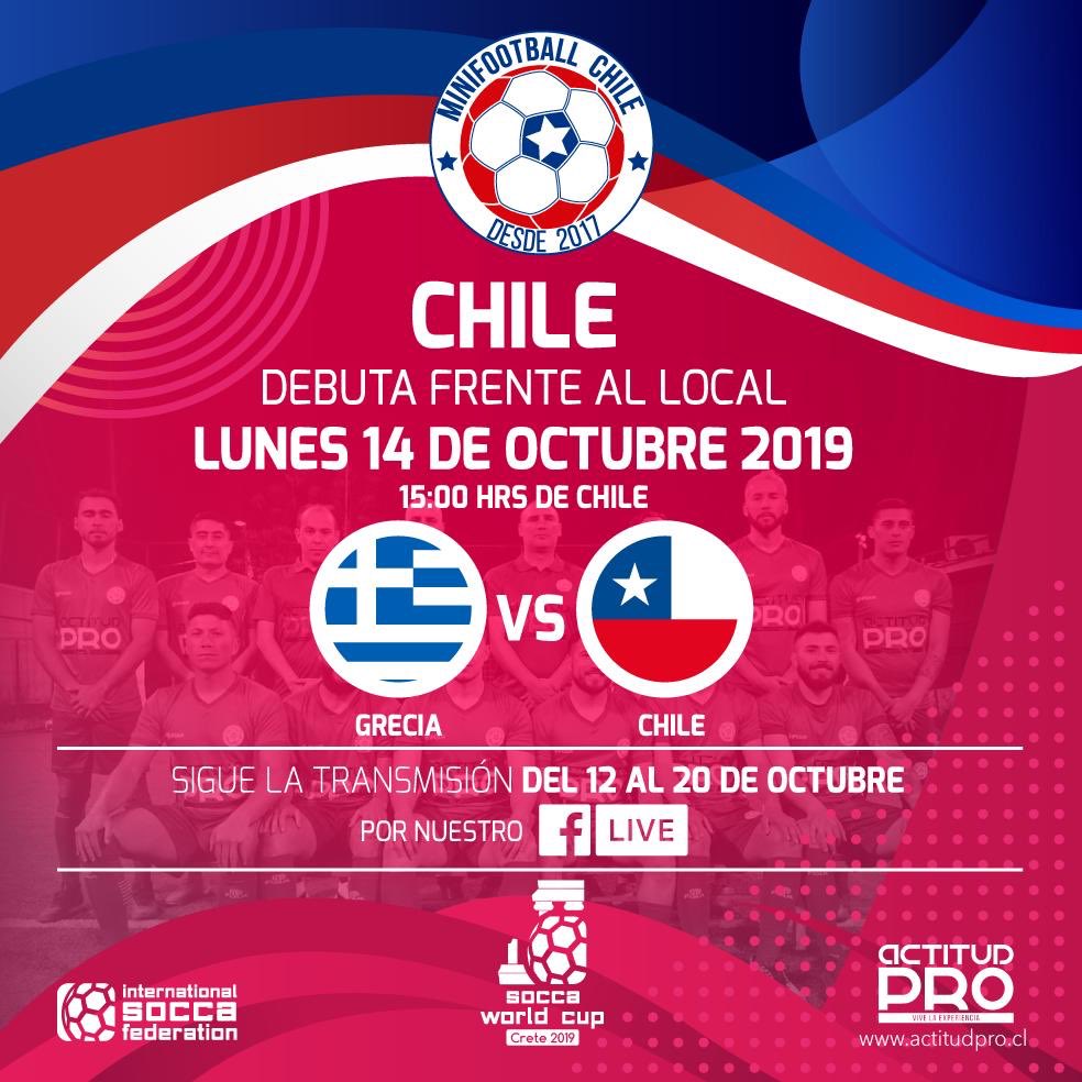 MiniFootballcl's tweet photo. ¡ASÍ VA CHILE EN EL MUNDIAL!.- El lunes será el debut de Chile en el Mundial de Fútbol 6 (futbolito). Será ante el local Grecia en el hermoso estadio de Creta, frente a la costa mediterránea. #MinifootballChile #crete2019 #soccaworldcup2019 RT https://t.co/p5NljUtjZV