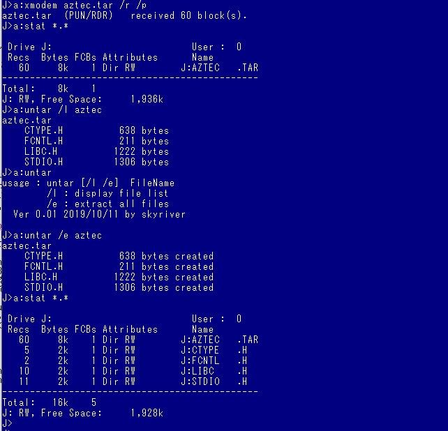wcinp's tweet photo. V20(8088互換)とPIC24構成のボードのCP/M-86でxmodemによりファイル送受が楽になった
CP/M-86用unzipを探したけど見つからず・・
PCで使っている7-ZIPがtarに対応しているのでCP/M-86用のuntarを作ってみたらメチャ便利^^
#Pic24CPM #CPM86 #V20 #XMODEM #TAR #UNTAR
https://t.co/IjZsYlJBe5 https://t.co/vWRdJLXecA