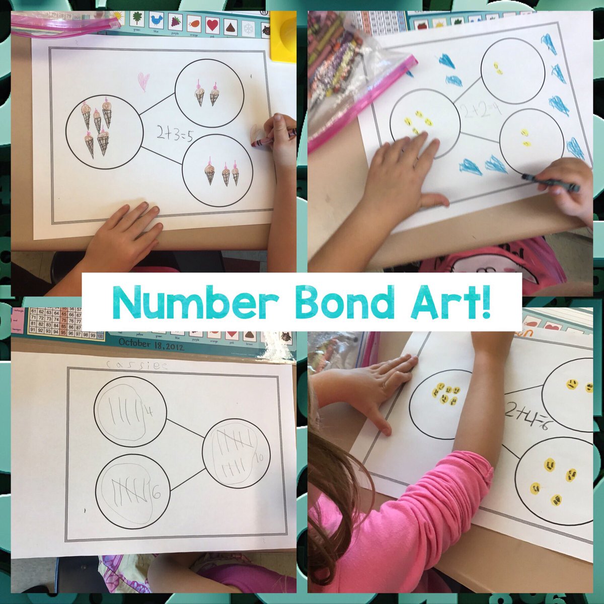 cbmtaylor's tweet photo. Number bonds + art = fun math Friday! Check out these firsties hard at work using designs to create their own number bond! Thanks @CBjmaiese for this fun idea! https://t.co/MBtPxhfLSx