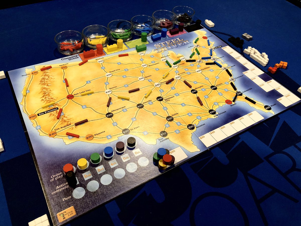 HeavyCardboard's tweet photo. Join us LIVE in 30 minutes for #SteelDriver by Martin Wallace!
This is a train game with a unique set collection twist at the end.
See who of us prepares well and who realizes we should #PlanBetter!
Place your bets & over/under GTRs in Chat: https://t.co/CzE18FCUAT at 7pm ET! https://t.co/Tcf2faLWa8