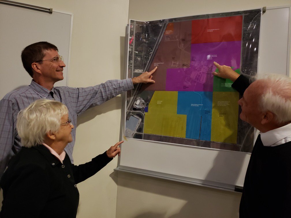GSUFoundation's tweet photo. #FlashbackFriday in Engbretson featuring the history of GSU architecture!  Pictured from left: Ila Gallagher, retired physical plant; Louis Schultz, Architectural Draftsman Facilities; Mike Hassett, retired director physical plant.

#GovState50th #GovState https://t.co/cVeEQh2SXQ