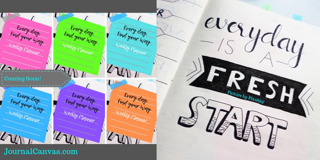 JournalCanvas's tweet photo. Coming Soon to Journal Canvas and Amazon! Every Day, Find Your Way. Weekly Planner. 52 weeks of blank days ready for you to fill in and find your way through a positive year! No matter when you start! Write in your dates, if you miss a week, no problem! Start where you left off! https://t.co/VDoLgRoOMZ