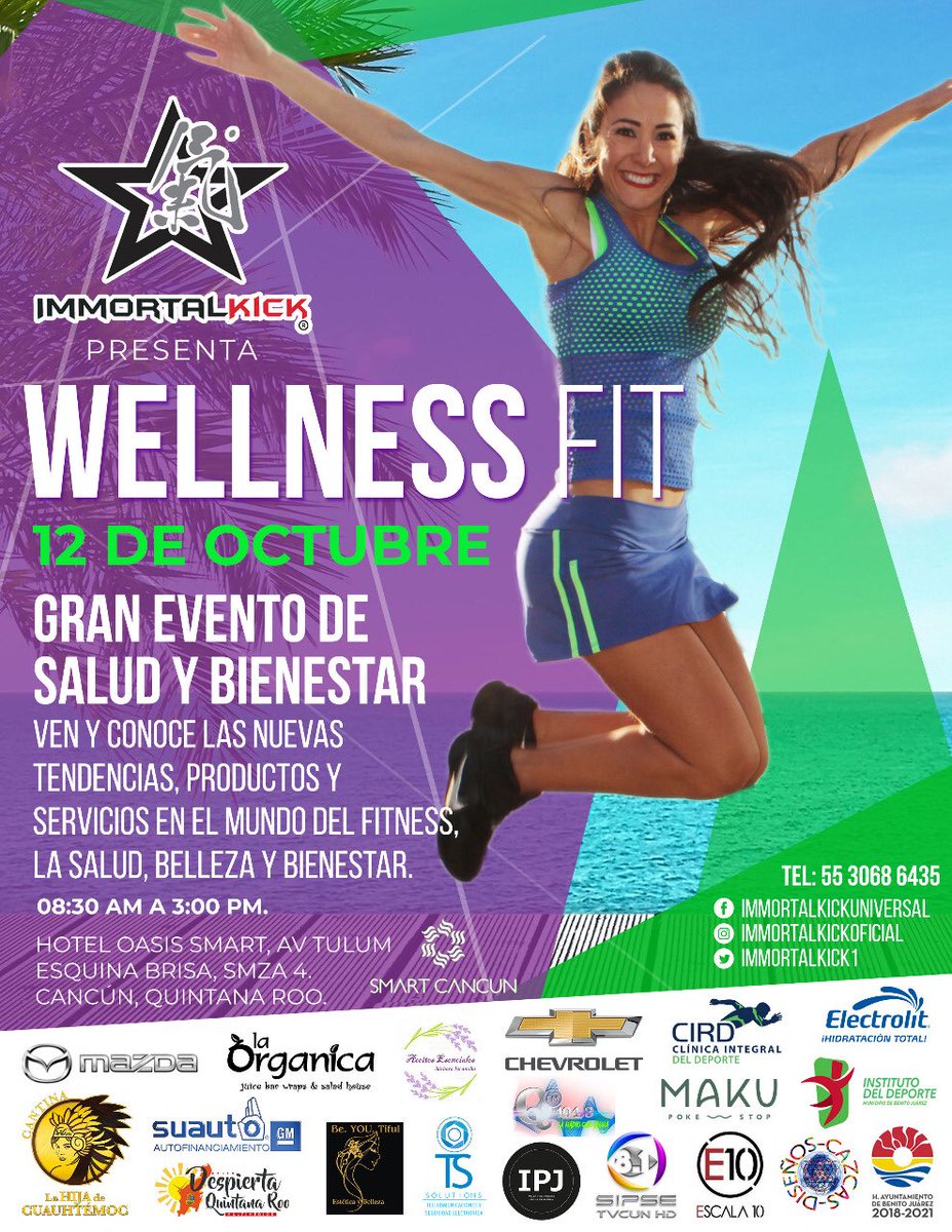 immortalkick1's tweet photo. A  un día de este gran #evento #1 #edición #WellnessFit #staff #immortalkick #presente la cita es el #hotel Oasis Smart Cancún MEXICO 8.30 am ven y llénate de #energy #salud y #bienestar #fitness #coach #instructores #cantantes y mucho más https://t.co/9lfbgJUDrV