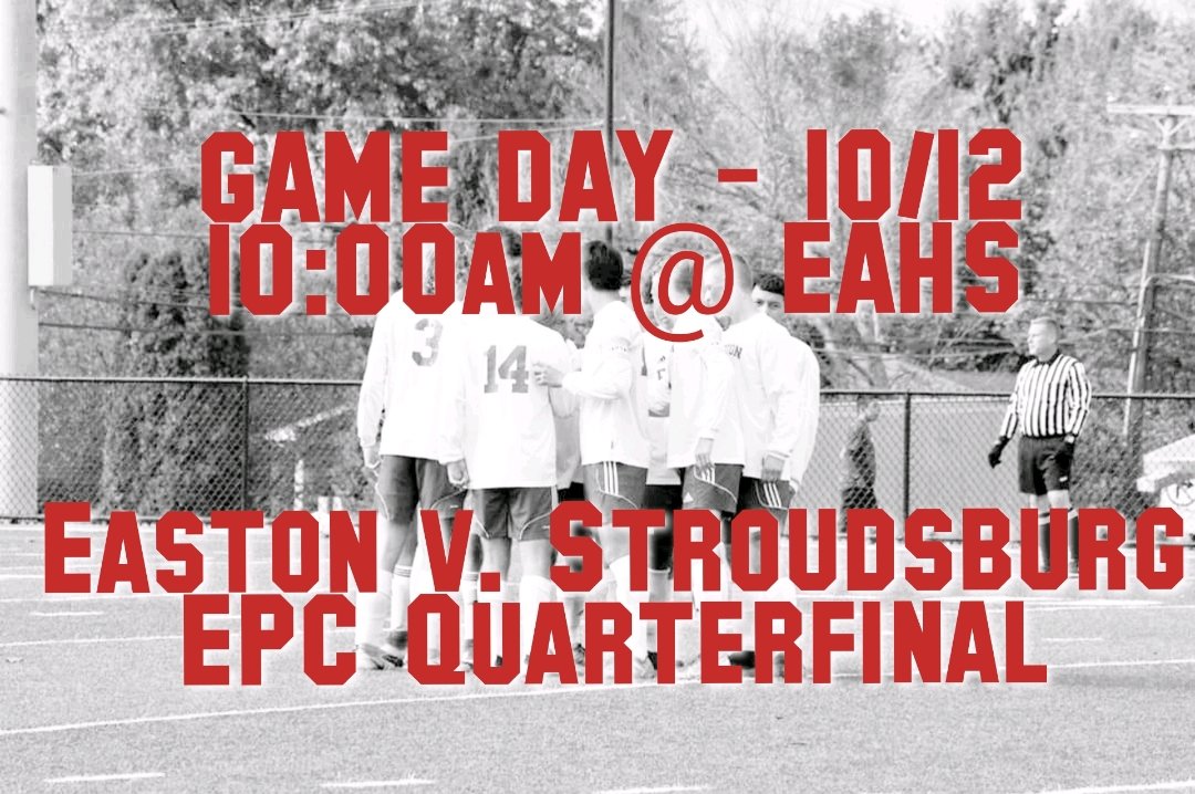 Easton_Boys_Soc's tweet photo. IT'S GAME DAY @ EAHS!  Come out and support the boys in their first playoff game!

Easton v. Stroudsburg 
EPC Quarterfinal

#EASTONHSBOYSSOCCER 
#WhateverItTakes 
#GoRovers 🐾

@GoRedRovers @Roversoccer @RoverNation_ @EAHSSoccerAlum https://t.co/pk3VxcucBg