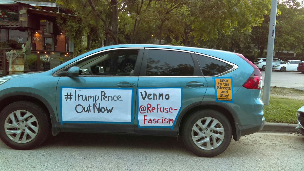 RefuseFascism's tweet photo. Sound truck ready to cruise around #Houston this #OuNow Friday! How are YOU saying #OutNow? #TrumpPenceMustGo NOW https://t.co/LIEzIjkL8z