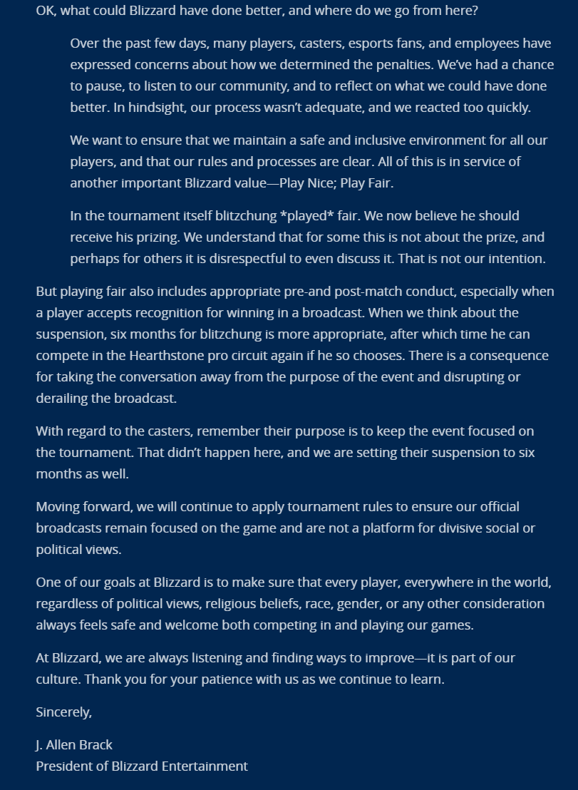 Wario64's tweet photo. Blizzard's statement https://t.co/2be943gcM0 https://t.co/s2WRblNygC