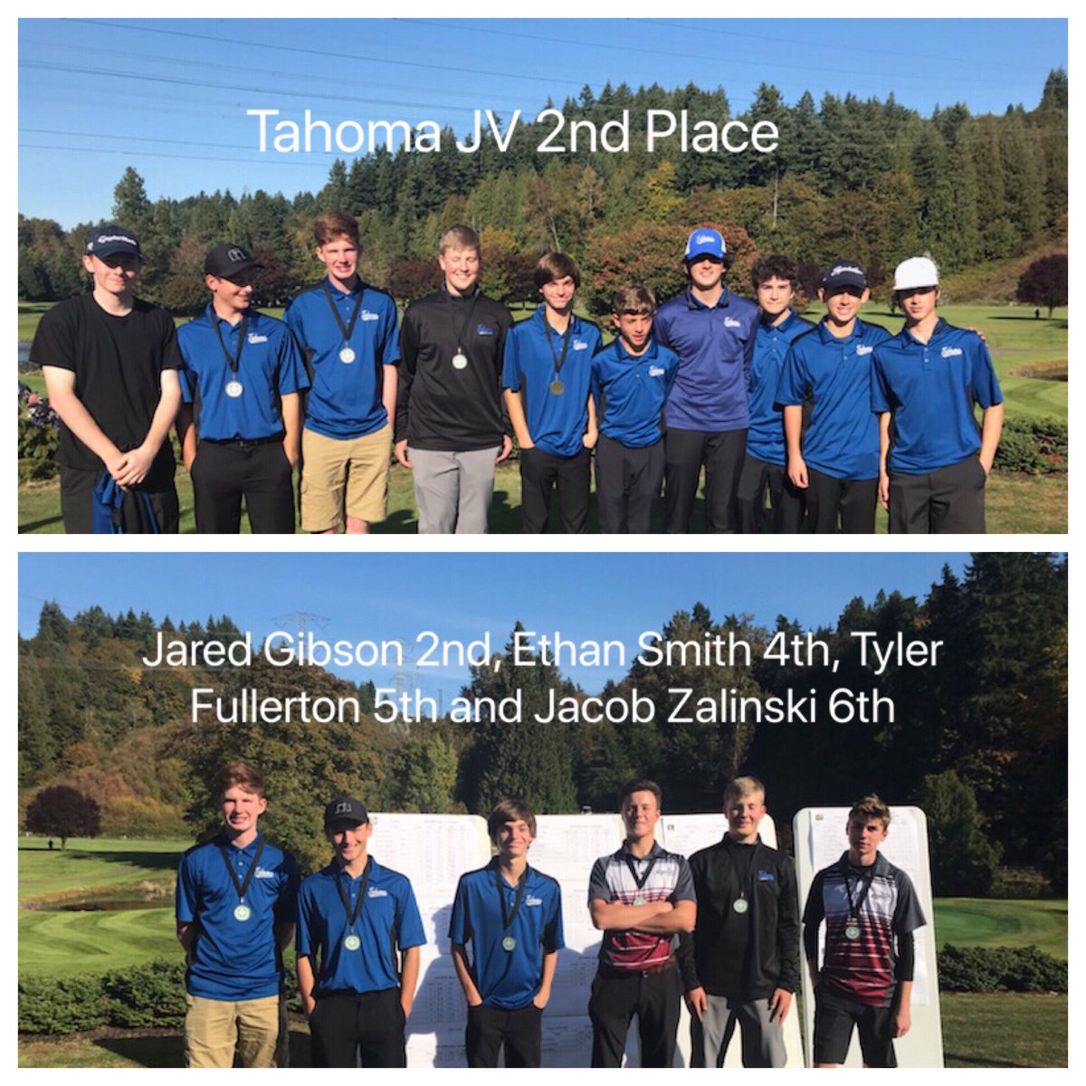 <a href="/TahomaHSGolf/">Tahoma HS Golf</a> JV find success at the NPSL JV Qualifier today. Congrats to Jared Gibson (Gibby) 2nd, Ethan Smith 4th, Tyler Fullerton 5th, and Jacob Zalinski 6th overall.  Gibby and Ethan move onto the NPSL Qualifier as Individualists on Monday.  #GoBears