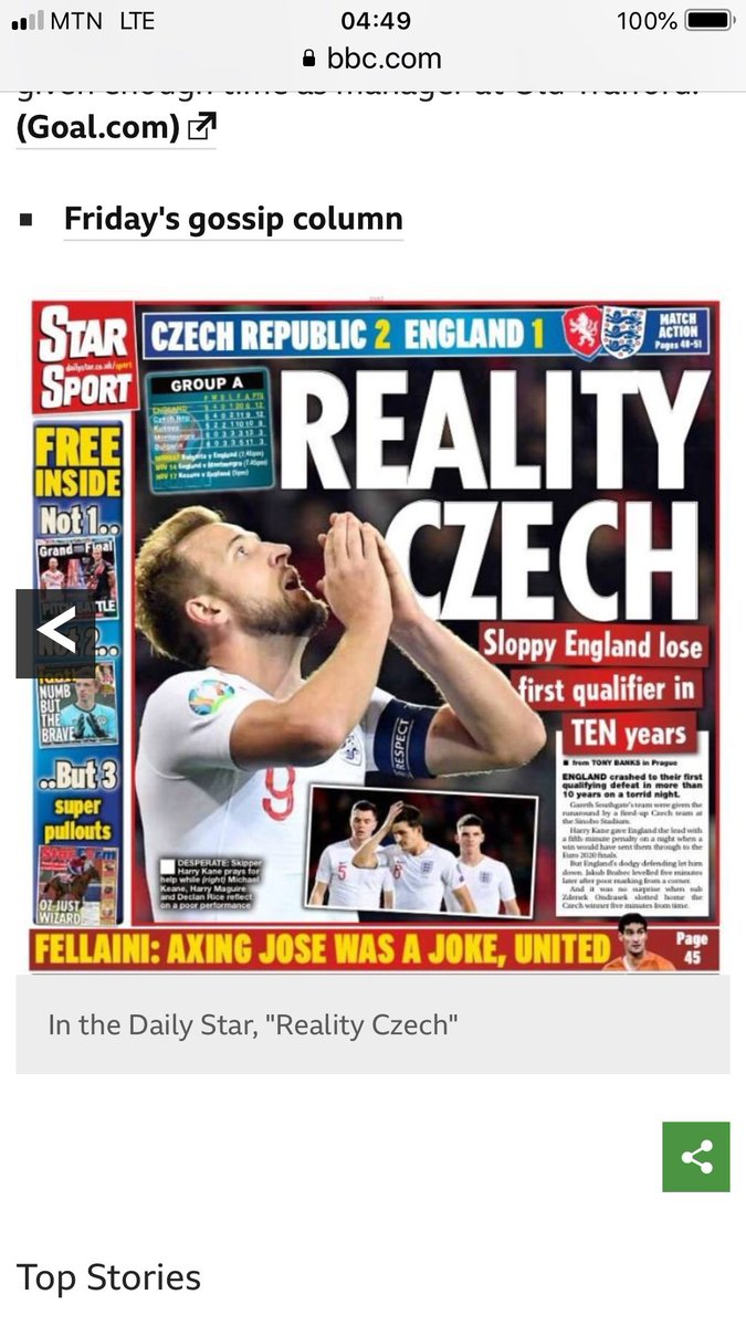 ABKwaku's tweet photo. One football match result, one sports news headline by almost all English media houses! Now, that’s creative! #RealityCzech https://t.co/9jQawWnfnv