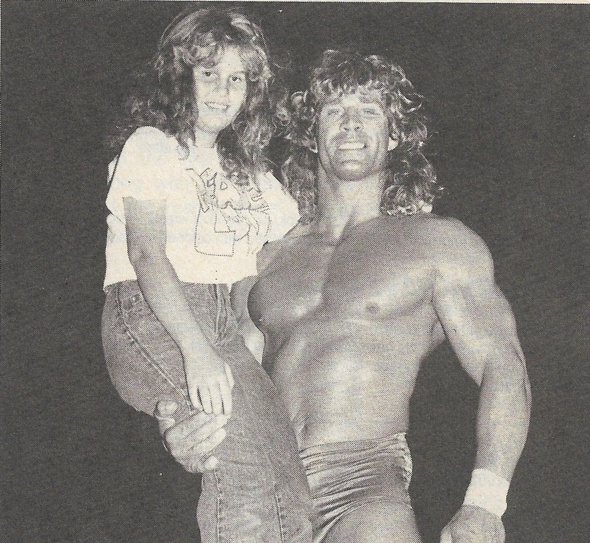 A photo of Kerry Von Erich with Stormy Jones, the 1st ever heart/liver tran...