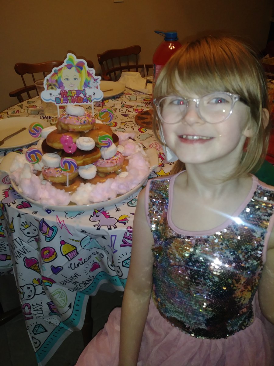 The birthday princess &amp; her donut/cotton candy/swirly lollipop cake inspired by her favorite singer/dancer/youtuber  #Jojosiwa #warbyparker #birthday #sparkle