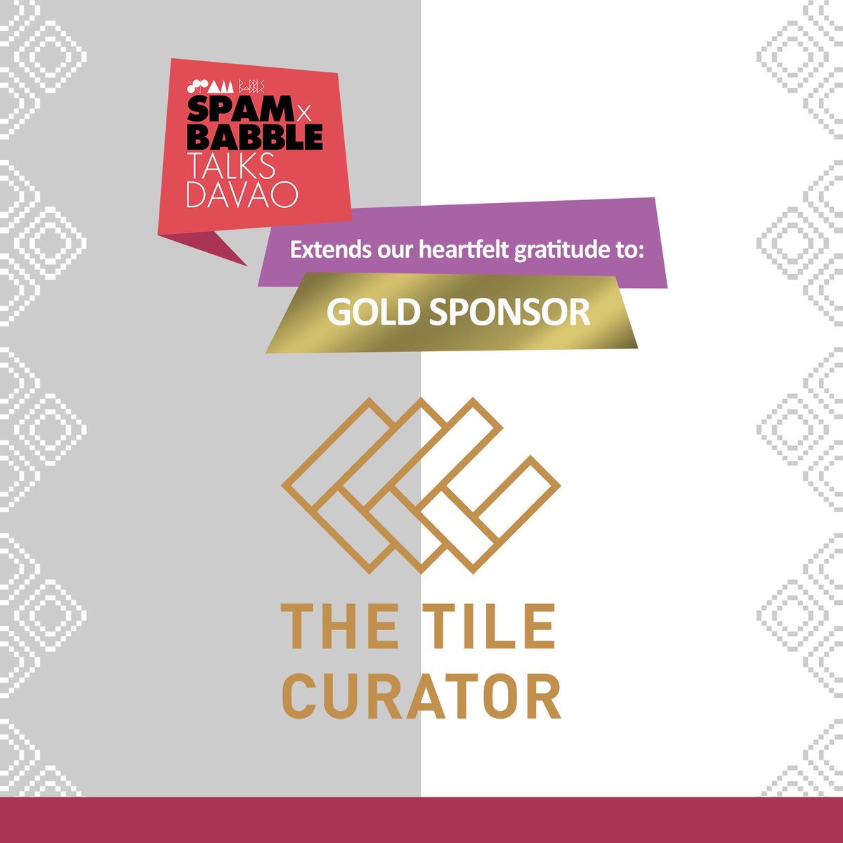 SKSInt's tweet image. We would like to extend our heartfelt gratitude to The Tile Curator for being a GOLD✨ Sponsor for the SPAM x BABBLE TALKS DAVAO. 👏👏

Register with us today at SKS Interiors or through this link buff.ly/2nmilwy
See you! :)

#spamxbabbletalksdavao2019
#sksinteriors