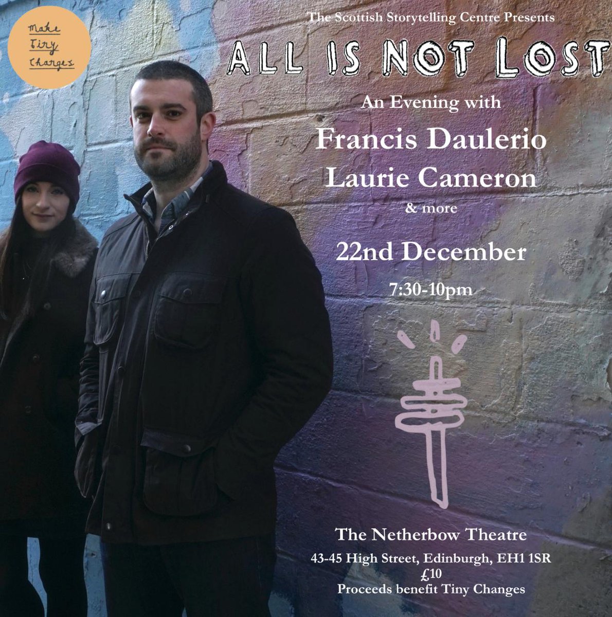 laurie_cameron_'s tweet image. Special gig news! Join American poet @FDWrites and I in Edinburgh on 22 December for an evening of poetic and musical merriment to raise funds for @tinychanges and to launch our new vinyl EP, All Is Not Lost. Tickets on sale now! facebook.com/events/3904676… #tinychanges