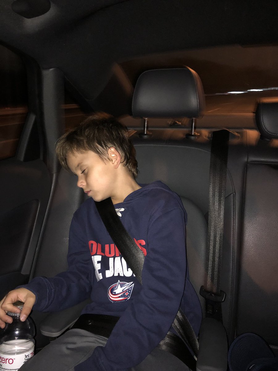 Mkappas51's tweet photo. What a night @BlueJacketsNHL . Puck from the captain @NickFoligno Post game skate and picture with @CamAtkinson13 !!! Sound asleep on the way home! #CBJ #EYHA #NHL https://t.co/54Lpp7gQ2z