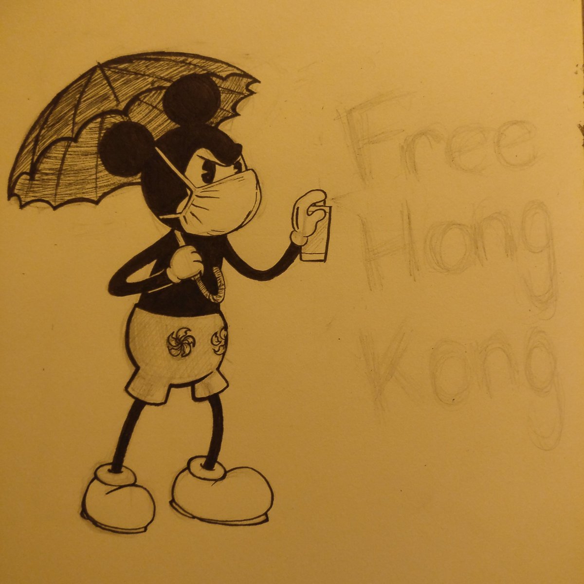Avi2bear's tweet photo. Yeet, it's #MickeyMouse voicing his support for #HongKong! Having a lot of fun with this drawing π
#mickeyforfreedom #MickeyWithHongKong #Disney #FreeHongKong https://t.co/7mIOqToQO0