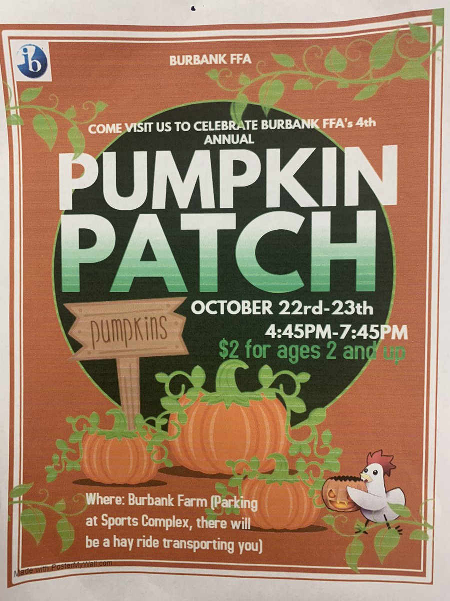 burbank_ffa's tweet photo. It’s that time of year guys!!! The Burbank FFA 4th annual pumpkin patch is less than 2 weeks away we have to see y’all there 🎃 🎃 https://t.co/LAT9CNthMn