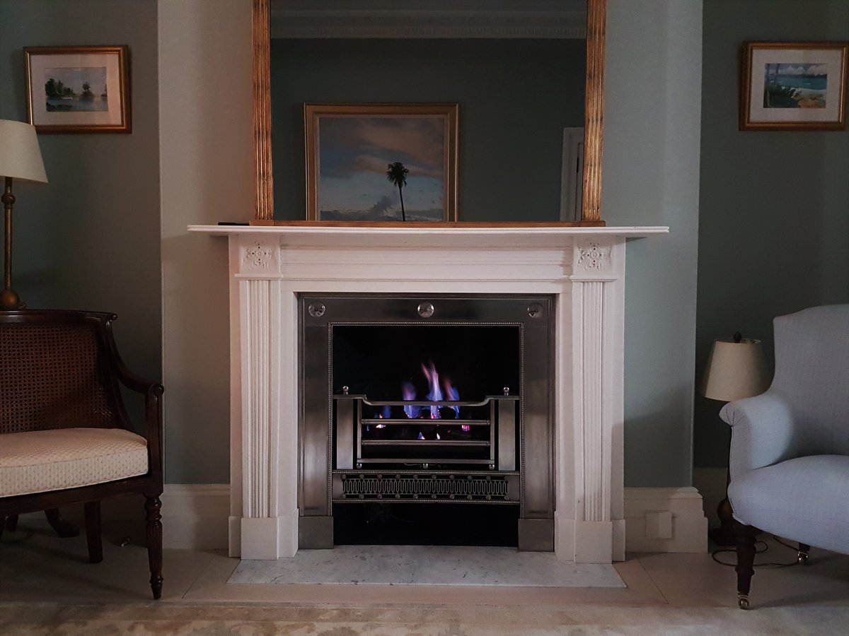 SignatureFires's tweet image. Fireplace installations
Bespoke Pelham Marble fire surrounds with Cast iron "Grove" register grates , Marble Hearths, remote controlled gas fires