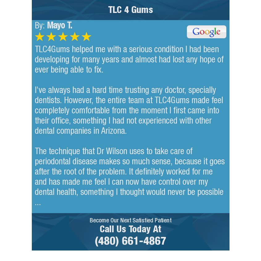 TLC4Gums1's tweet image. 5 Star: Mayo T. "TLC4Gums helped me with a serious condition I had been developing for many years and almost had..." bit.ly/29ccbnb