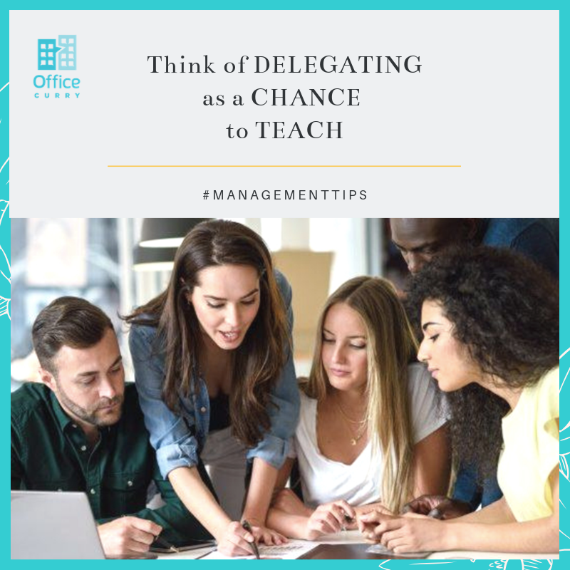 OfficeCurry's tweet photo. For many managers, the hardest part of delegating is trusting that a task will be done well. But it becomes easier when you think of it as a chance to train your staff — not just get rid of some work. 

#Officecurry #managertips #teamleader #leadrshiptips #teammanagement #collab https://t.co/dIO1yPkKY6