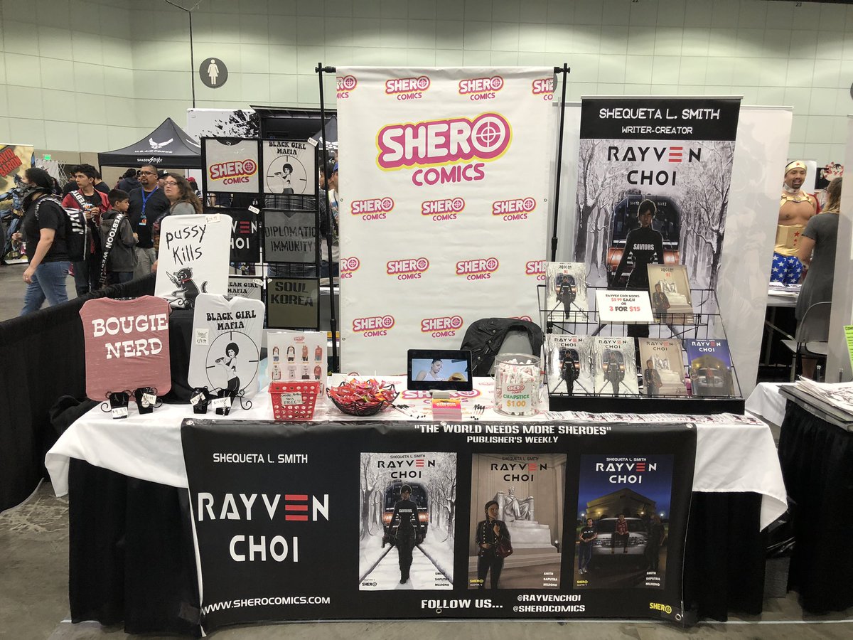 SheroComics's tweet photo. Los Angeles Comic Con is off to a fantastic start! 🦸🏽♀️ Come visit us at the Shero Comics booth right below the Aisle 100 banner in Artist Alley! See you soon!
#lacomiccon2019 #sherocomics #comicconla #rayvenchoi #blackcosplayer #blackgirlmagic #blackgirlnerds #comiccon https://t.co/LXfvMqhB4N