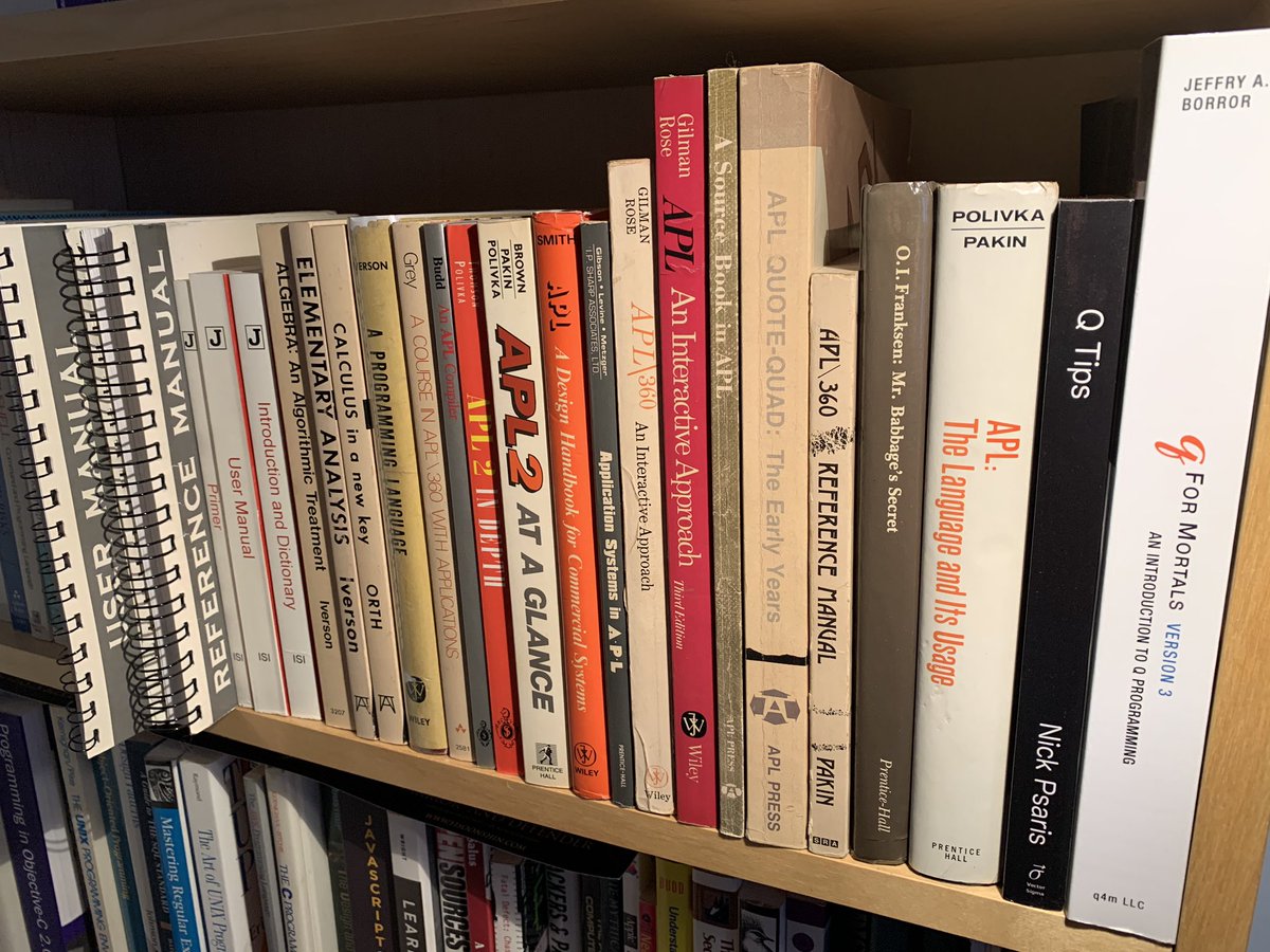 mkrmkr's tweet image. The spiral bound ones on the end are the k3 user and reference manuals. #AProgrammingLanguage