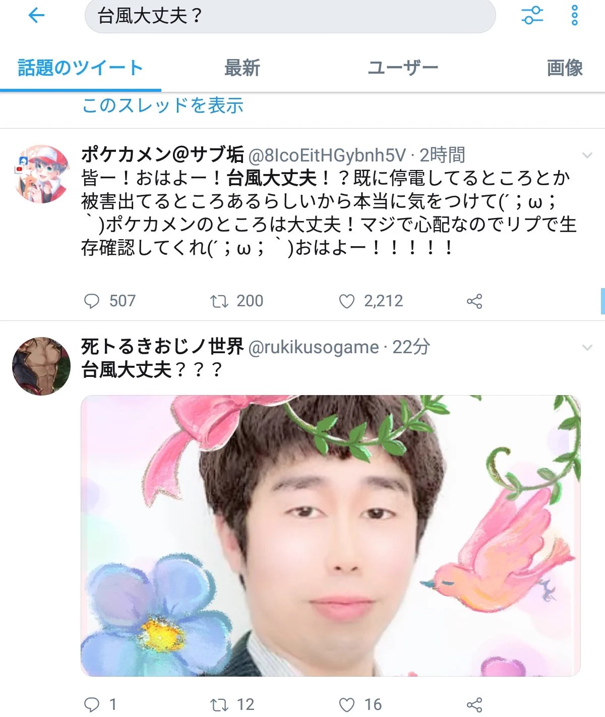 「台風大丈夫？」で検索した結果？なぜか大量の自撮りを見ることにwww