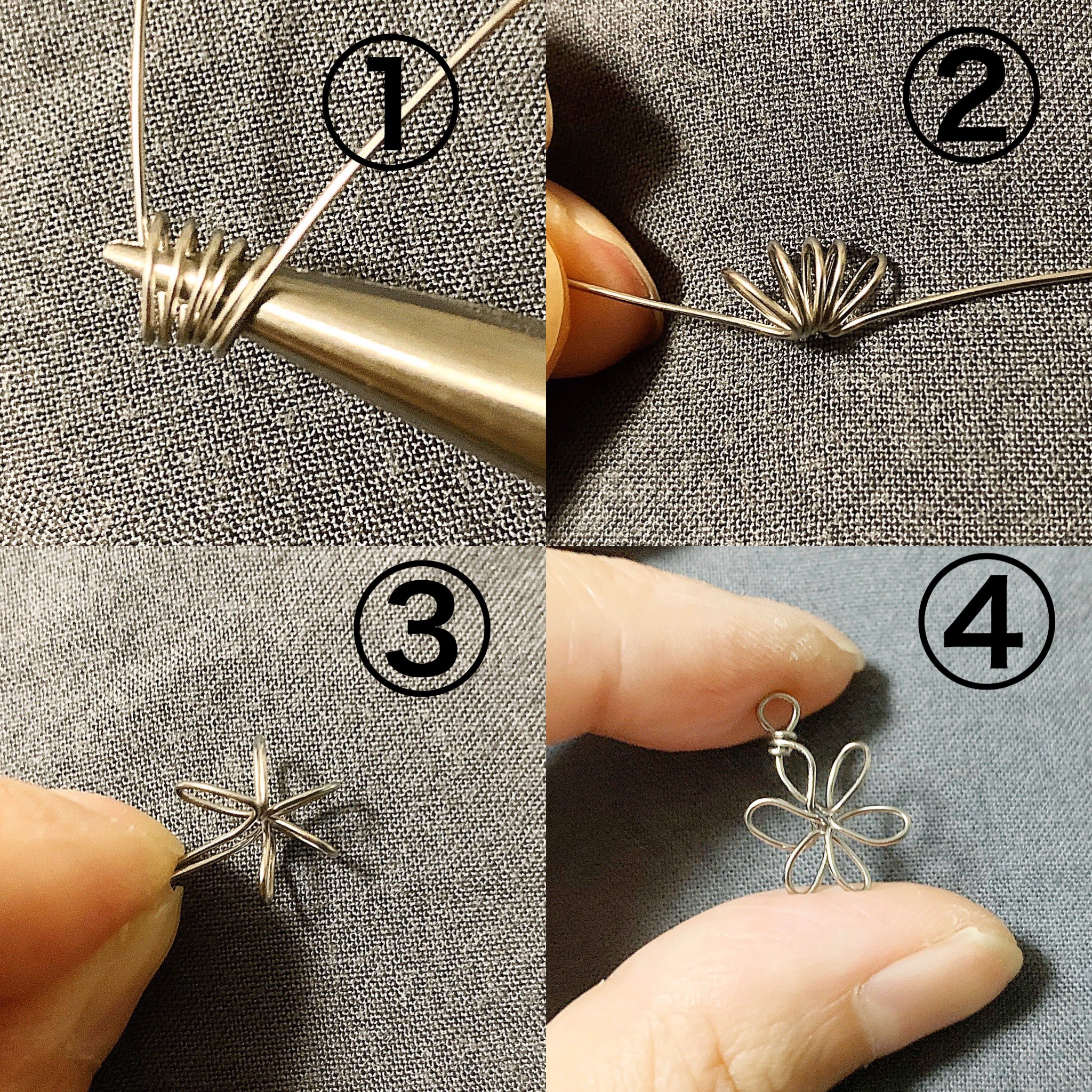 ぴゅあ チタンワイヤーアクセサリー Auf Twitter 台風で落ち着かないけど何か作業したくなり 昨日のクロスモチーフの元になったお花の作り方を 集中出来ないからザックリだけど クロスにするには 巻く回数と大きさを変えたりねじって向きを変える所と変えない所を