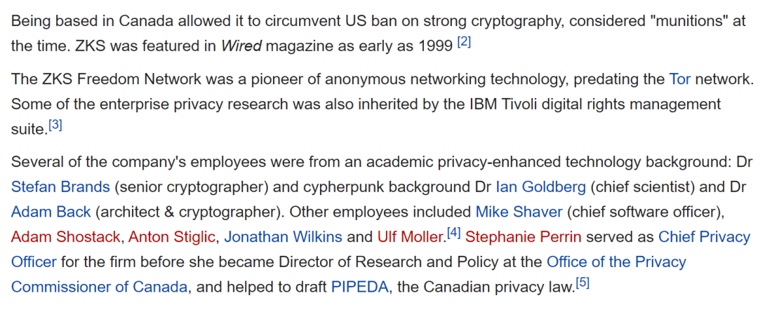 3/ However, if we go back several years to the 'hashcash' days, we'll see Adam Back was also involved in a venture called 'Zero Knowledge Systems', which he co-founded with 'Austin Hill' and 'Hammy Hill'  https://en.wikipedia.org/wiki/Zero_Knowledge_Systems