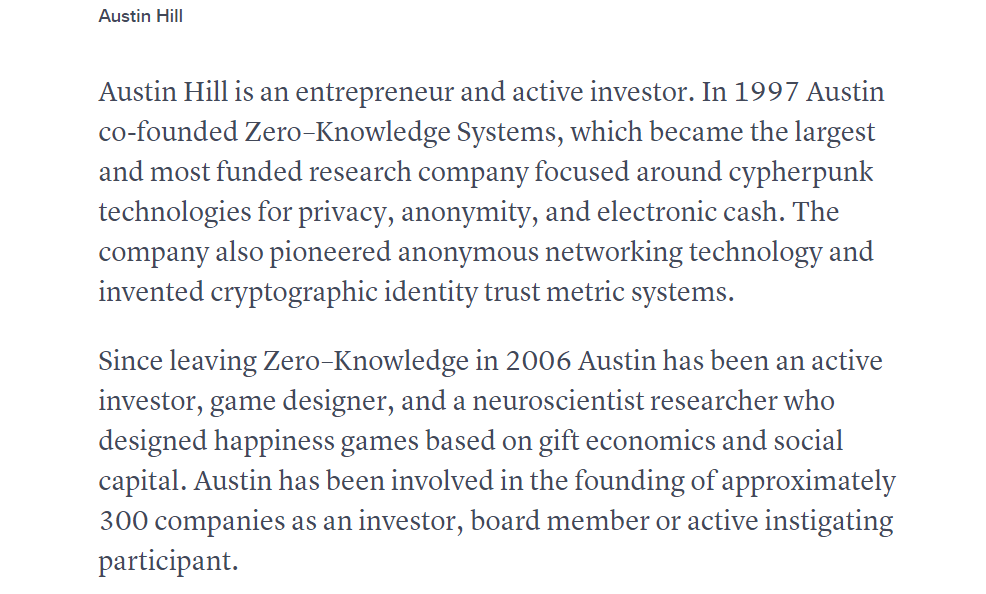 4/ Curiously, the former CEO of Blockstream (before Adam Back), was Austin Hill - the same Austin Hill from the Zero Knowledge System company that they had created with one another.source:  https://www.cnbc.com/austin-hill/ 