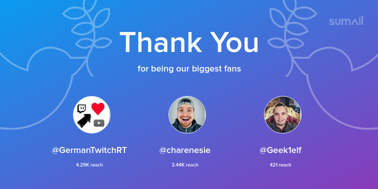 DerSamalander's tweet photo. Our biggest fans this week: GermanTwitchRT, charenesie, Geek1elf. Thank you! via https://t.co/erSYn3b3ms https://t.co/eOKbk9VA2r