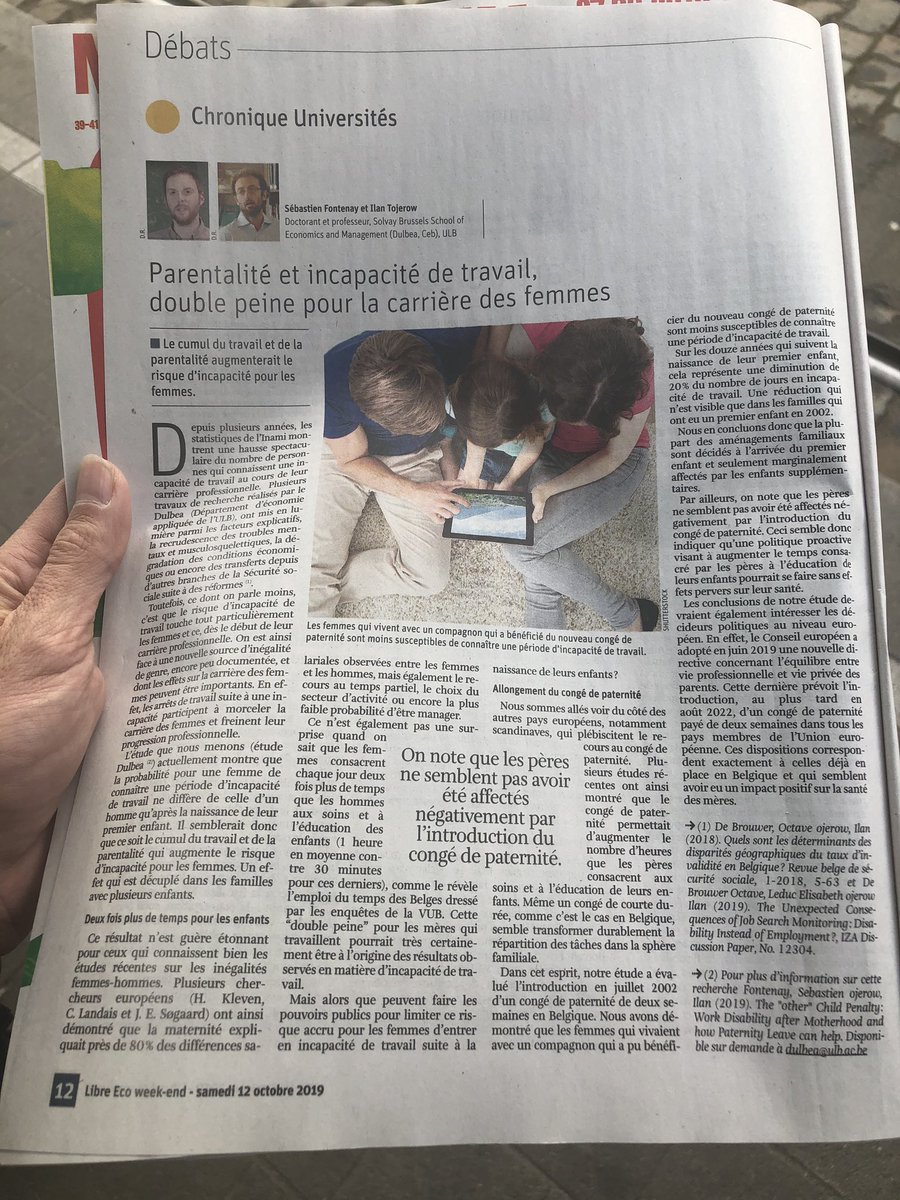 Dans <a href="/lalibrebe/">La Libre</a> de week-end: chronique avec <a href="/FontenaySbasti1/">Sébastien Fontenay</a> sur parentalité et incapacité de travail <a href="/Dulbea_Ulb/">Dulbea</a> <a href="/ULBRecherche/">ULB ComRecherche</a>