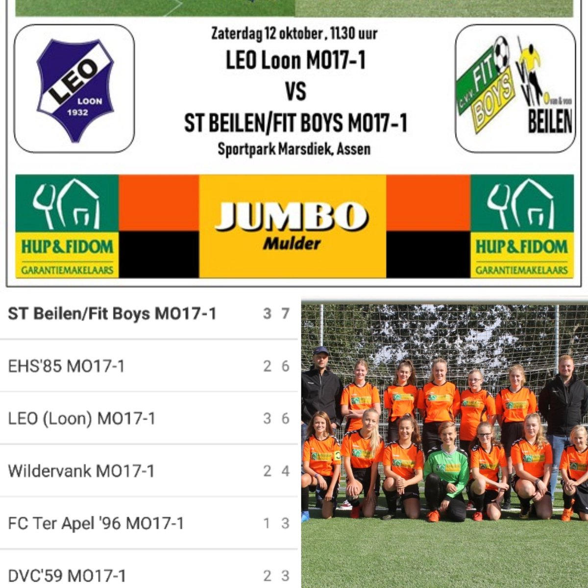 MATCHDAY zaterdag 12 oktober 11.30 uur
LEO loon MO17-1 - ST Beilen/Fit Boys MO17-1