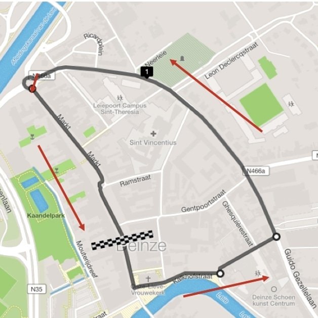 Benieuwd waar je onze renners op 19 oktober gedurende 25 rondes kan aanmoedigen? Het parcours met start op de Markt ontdek je hier! #KDcriterium #afscheid #koers #Deinze