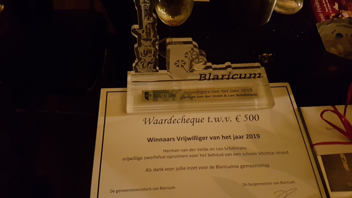 Vrijwilligersavond Blaricum 2019. De winnaars Herman vd Velde en Leo Schiltmans. Deze heren maken bijna alle dagen ons Stichtse strand en omgeving schoon! Chapeau DAB'bers! #Vitus #vrijwilligers #Blaricum