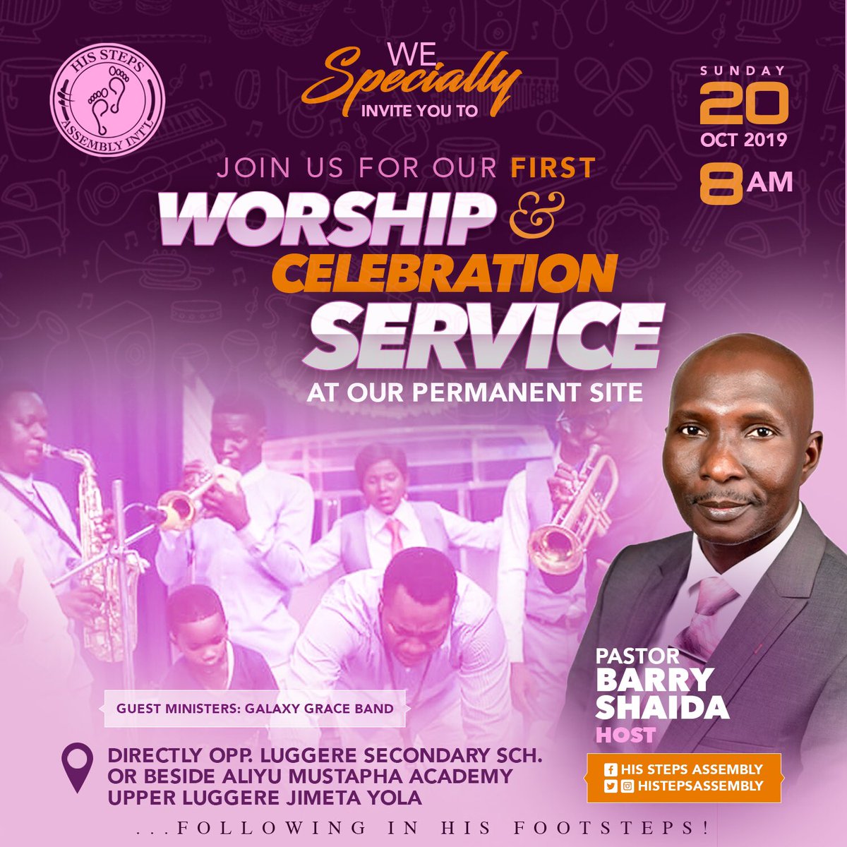 HisstepAssembly's tweet photo. Hello there, we like to specially invite you to our first service at our new site. We will be glad to having you celebrate with us the faithfulness of God on this remarkable day in life of His Steps Assembly family. See you there
#cc_ @baskng
#WorshipService #Sunday #Church https://t.co/2Az1K2lR4V
