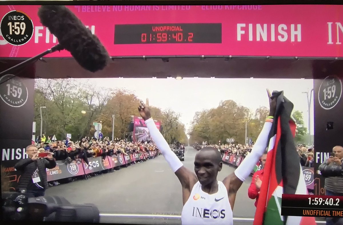 Phenomenal! Awesome to see #eliudkipchoge break the 2 hour marathon barrier! Congrats to all involved for such an inspirational event. #Eliud159 #INEOS159 #IneosChallenge