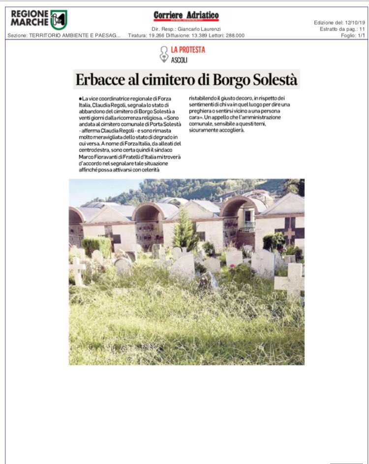 RegoliClaudia's tweet photo. #ForzaItalia chiede di ristabilire il giusto decoro del cimitero di #Ascoli, in rispetto dei sentimenti di chi va in quel luogo per dire una preghiera o sentirsi vicino a una persona cara ⛪️ https://t.co/4GRzbHyjSI