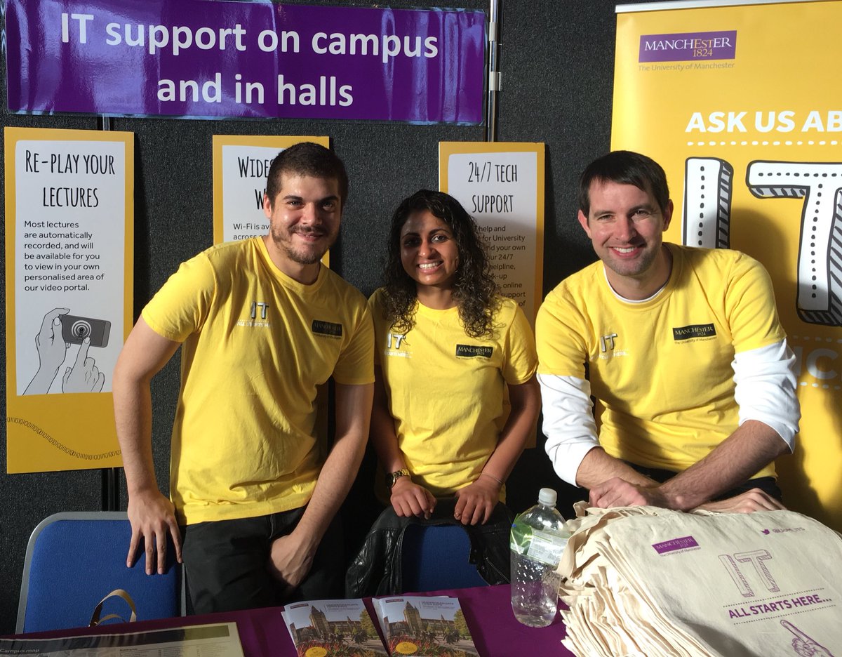 UoM_ITS's tweet photo. We’re in #WhitworthHall today for the #UoMopenday - if you’re on campus why not come down and see us? We have trendy(?) canvas bags, decent ‘clicky’ pens, huge smiles and plenty of IT information for prospective students #MakingIThappen https://t.co/y7UH0Rx7hq