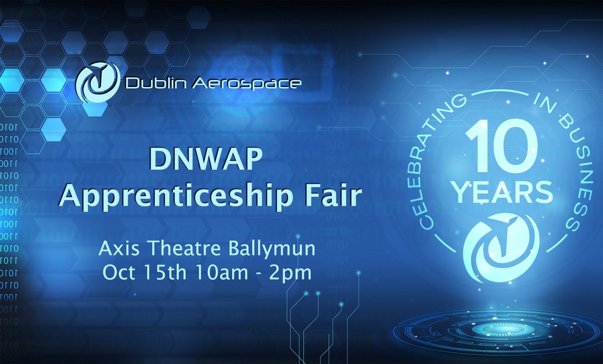 Interested in a <a href="/SOLASFET/">SOLAS</a> Apprenticeship in Aviation? Come down to the @DNWApartnership Apprenticeship Fairs to meet us and discuss our Apprenticeships in Aviation. Axis Theatre Ballymun,Tue 15th Oct,10am-2pm Finglas Youth Resource Centre,Wed 16th Oct,10am-2pm. #dnwapfair2019