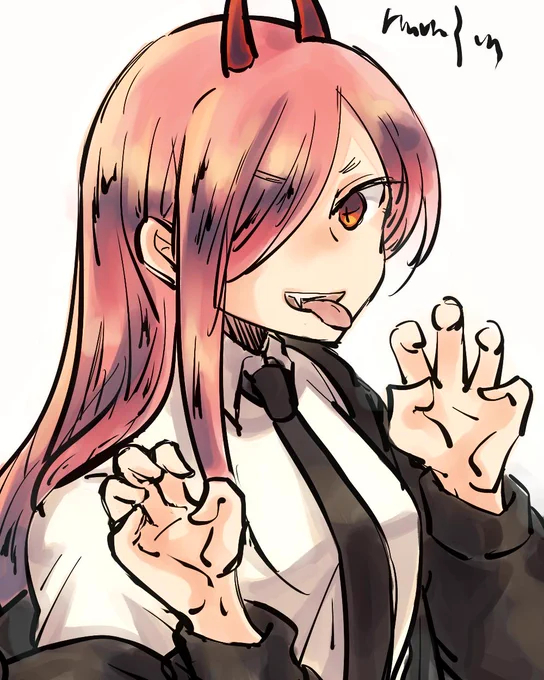 チェンソーマンらくがき。マキマさん、パワーちゃん 