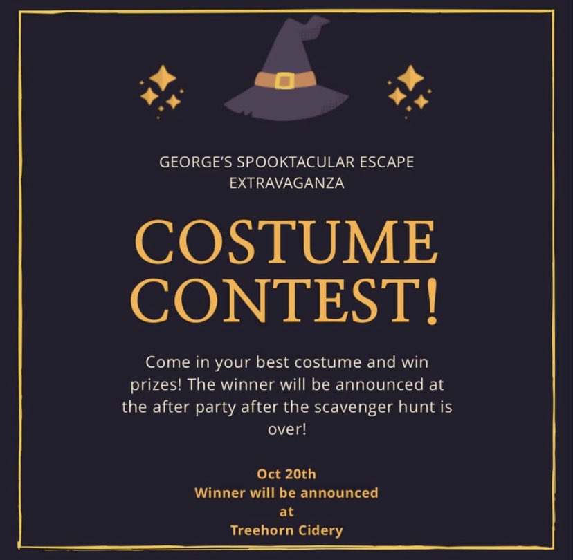 _ProjectEscape_'s tweet image. Wear your best costume to George’s Spooktacular Escape Extravaganza! The winner of the costume contest wins a prize🎃