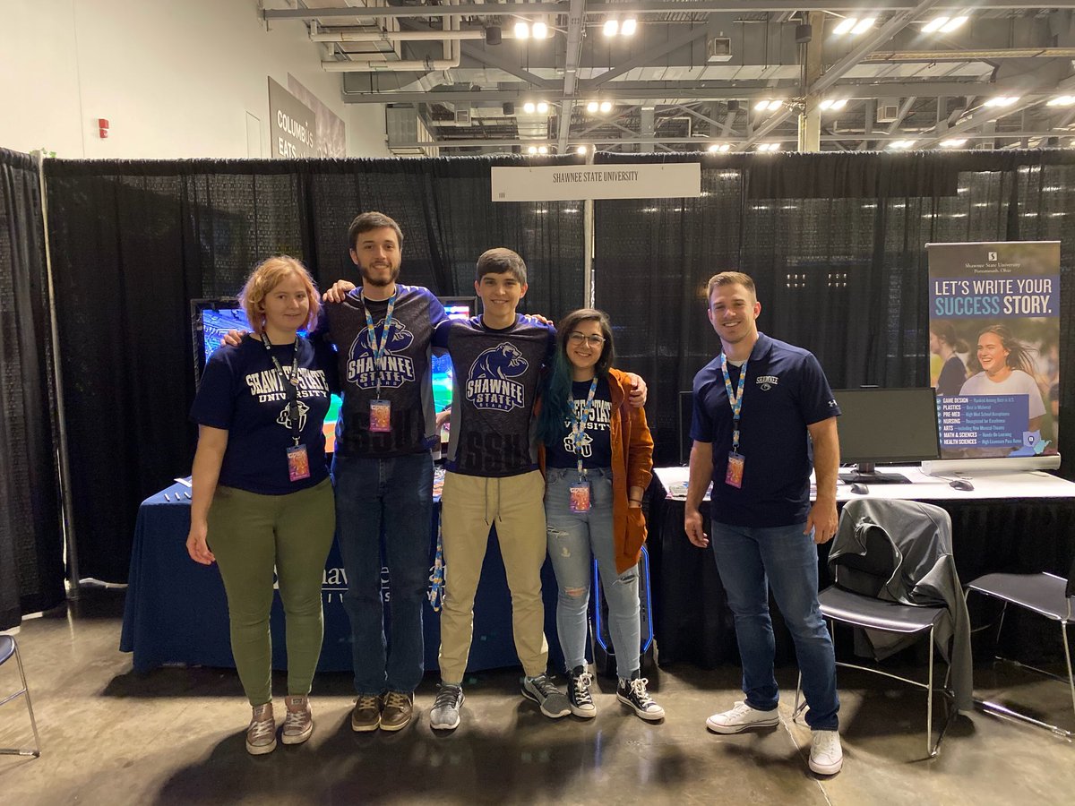 SSUAdmission's tweet photo. In the Columbus, Ohio area today at GDEX? Make sure you stop by the Shawnee State booth and talk with Austin and some of our current student! #SSUBears #GoBears https://t.co/QfbPEQ3ClM