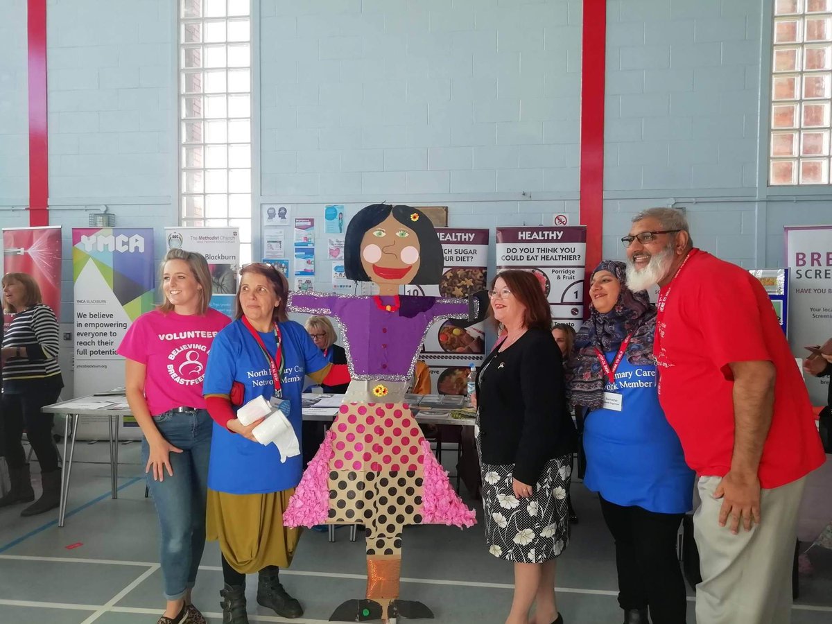 BlackburnTidy's tweet photo. #notjustlitter. The children of Lammack Primary built a cardboard version of @jackiefloyd17. If your head does not touch the arm, you need a booster seat. We're at #bbnpcnhealthday at Bangor Street community centre https://t.co/pvjH7d4di2