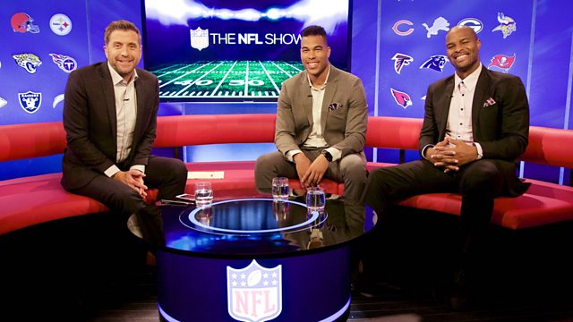 BBCSport's tweet image. Make sure you catch the #BBCNFL Show tonight... 

Join @markchapman, @JasonBell33 &amp;amp; @OsiUmenyiora for highlights from @Patriots at @Giants and a look ahead to the rest of week six, including the #NFLUK action

🏈 23:05 BST on @BBCOne (23:35 in Wales) 🏈