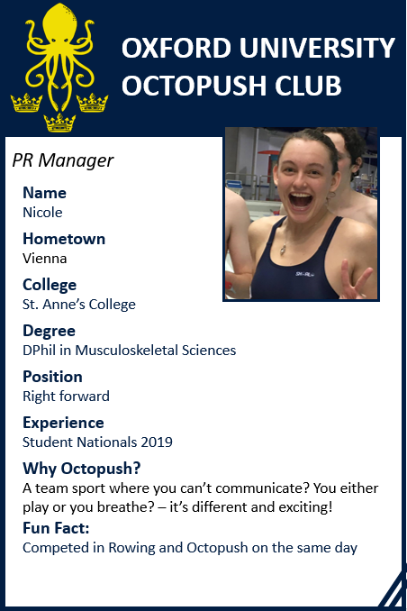 Continuing our introduction; if you've been to our first taster session you might have already met this one. 
Our next session open to newbies is Today at 16:45 at the Iffley Road Rosenblatt Pool!
See you there 
🧜‍♀️