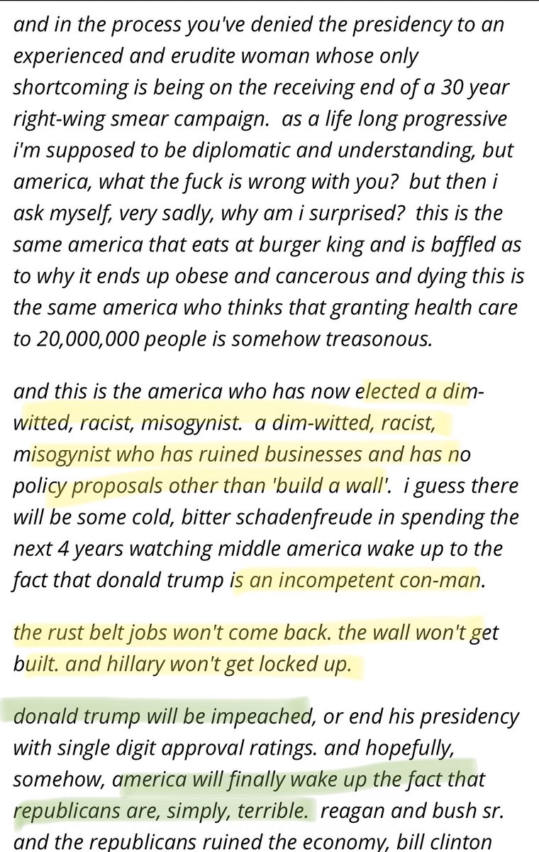 3. The day after the Election he penned an open letter titled “America WTF is wrong with you” filled with crazy vegan rants, doom and gloom, insults, more lies and told us that  @realDonaldTrump would be impeached.