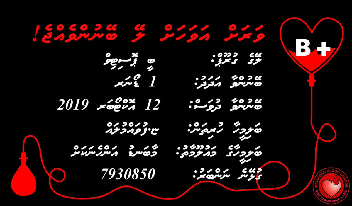 B positive blood needed for a pregnant woman at GN.Fuvahmulah. Please contact 7930850