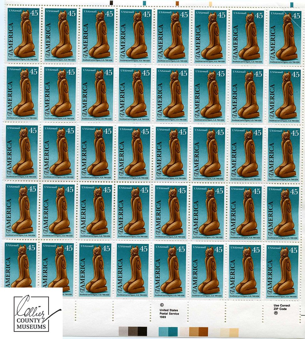 CollierMuseums's tweet image. #OnThisDay in 1989, the US Postal Service issued these #KeyMarcoCat stamps as part of a Pre-Columbian America series. Check out the genuine artifact at the Marco Island Historical Museum til April 2021, c/o the @smithsonian! 
@themihs #colliermuseums #paradisecoast #swfl
