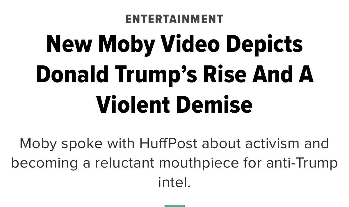 6. But Dick wasn’t even close to done (calling him that from here on) he then released another propaganda video full of imagery about the wall, Nazis, dying animals blah blah and the death of  @potus THIS is  @AdamSchiff’s friend and informant.  https://www.huffpost.com/entry/moby-donald-trump-music-video_n_594427bae4b01eab7a2d8849